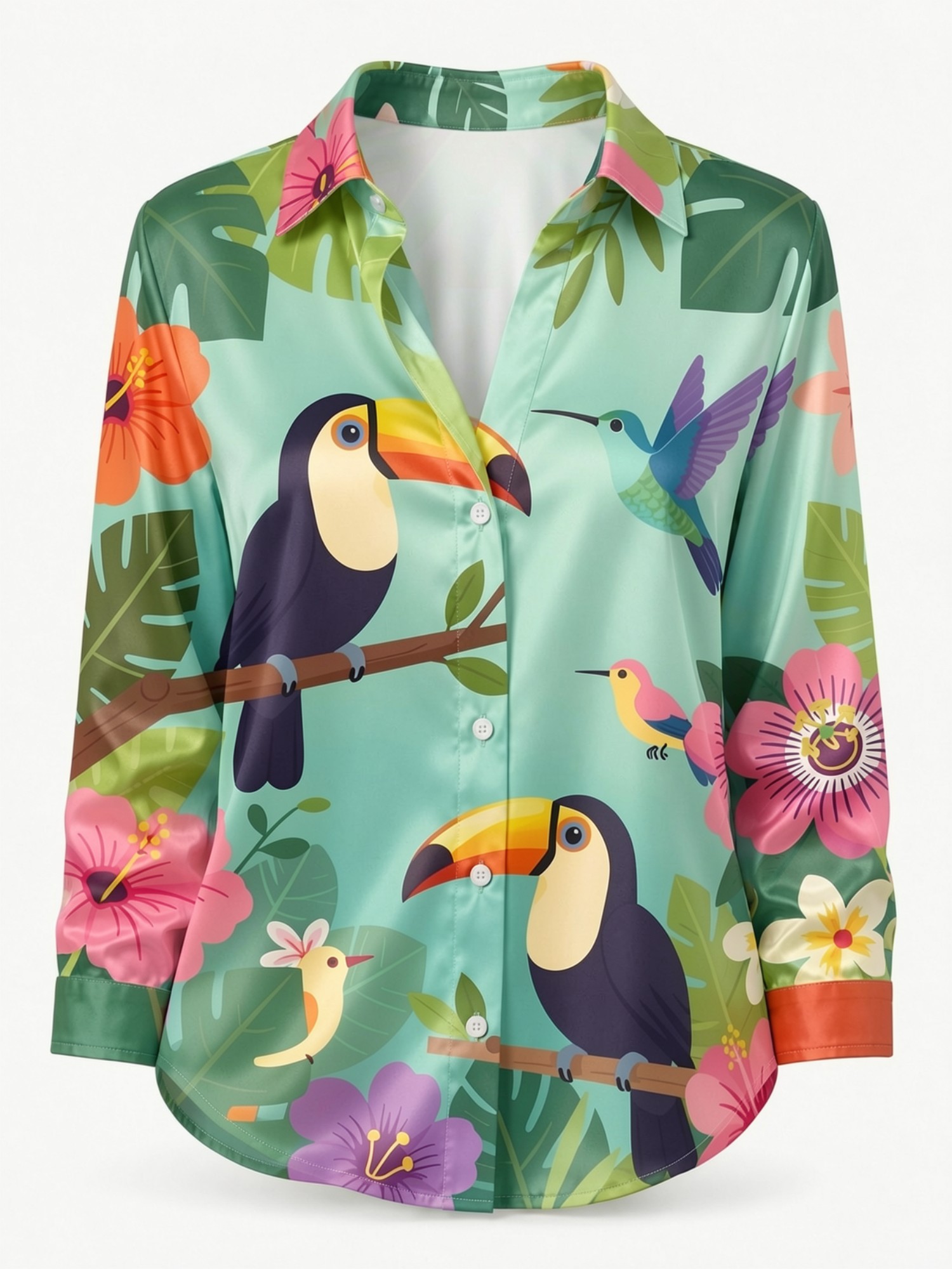 Mint Toucan Satin Button Shirt - Resort Shirt Floral ulasan dan harga
