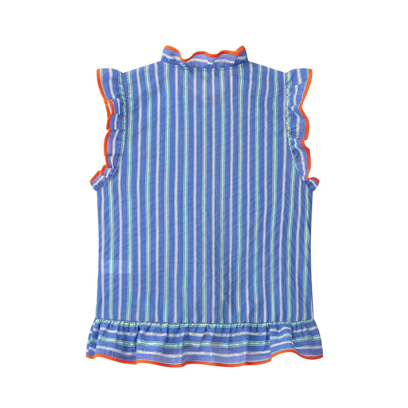 Women's blue vertical striped  - Shirt Camp Collar ulasan dan harga