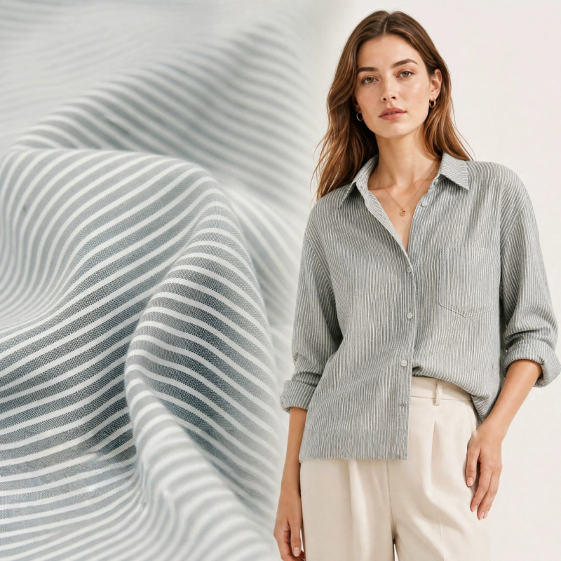 Japanese-style gray-white fine - Linen Shirt Breathable ulasan dan harga