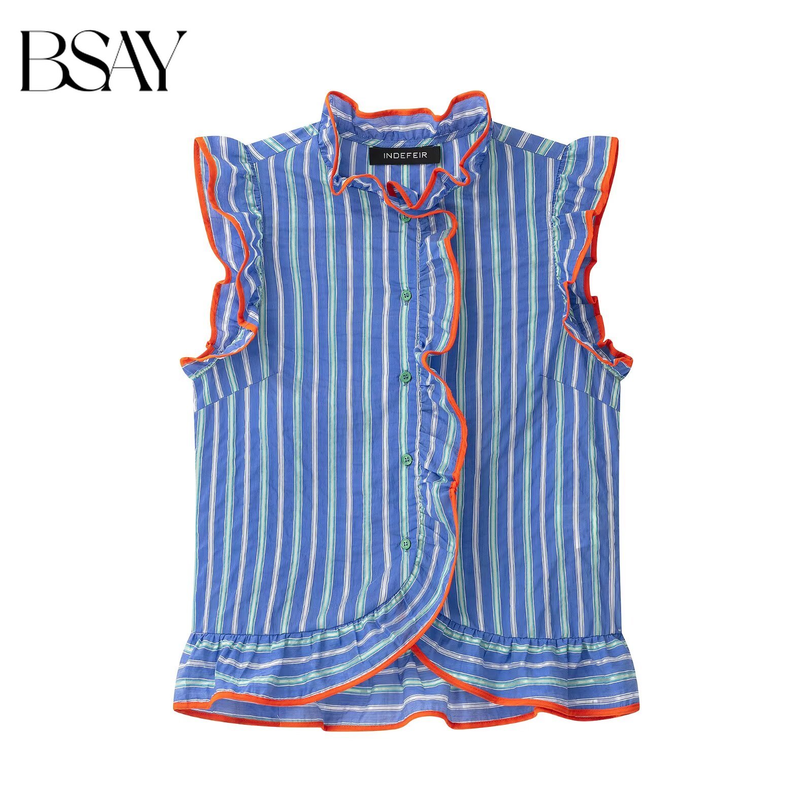 BSAY Women Colorful Striped Sl - Shirt Camp Collar ulasan dan harga