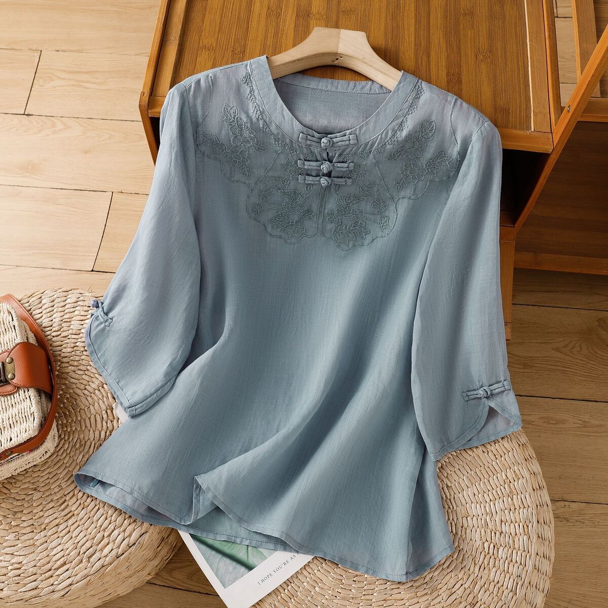 Chinese Style Round Collar But - Shirt Camp Collar ulasan dan harga