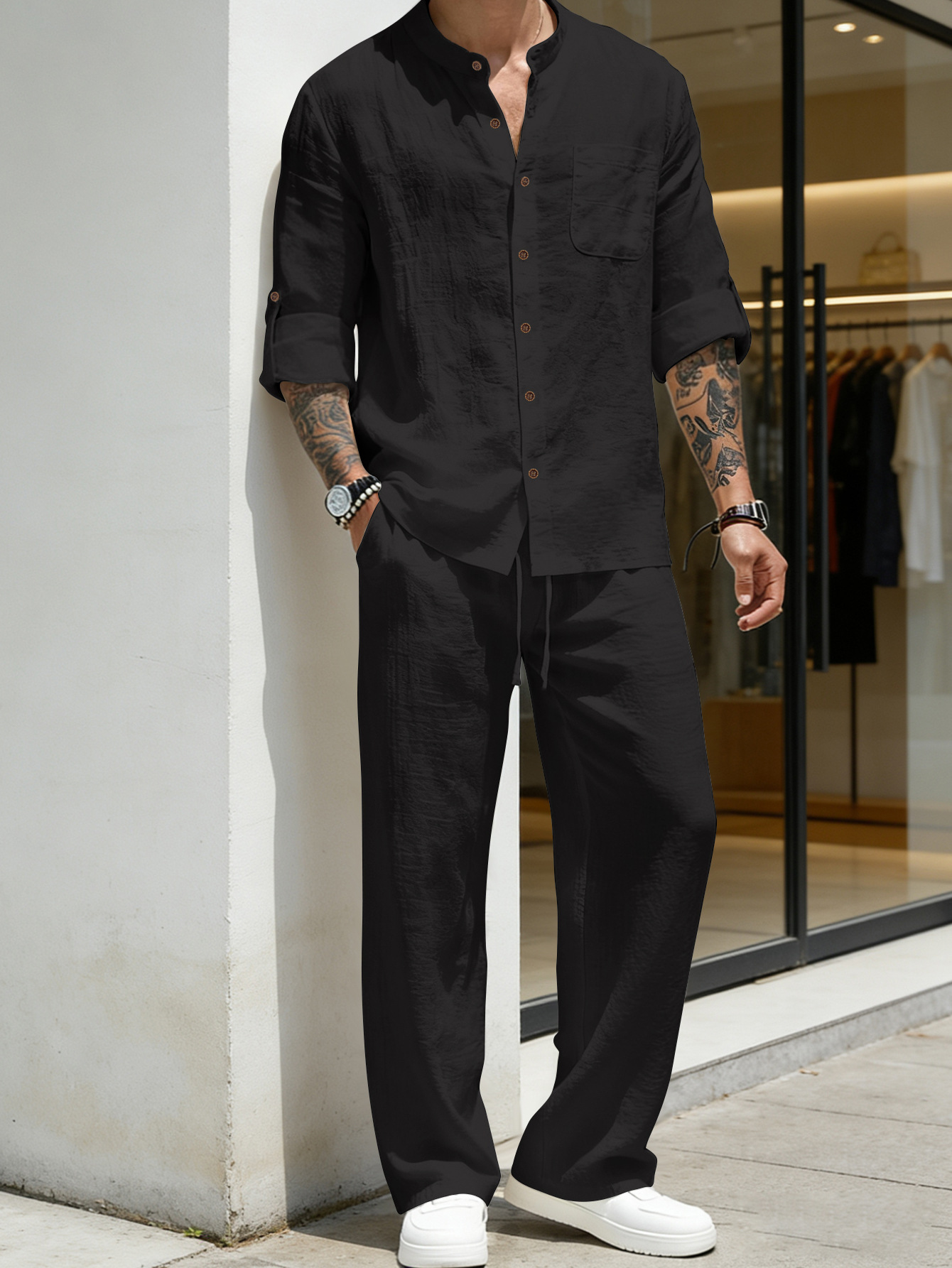 Suit Loose Linen Long Sleeve S - Linen Shirt Breathable ulasan dan harga