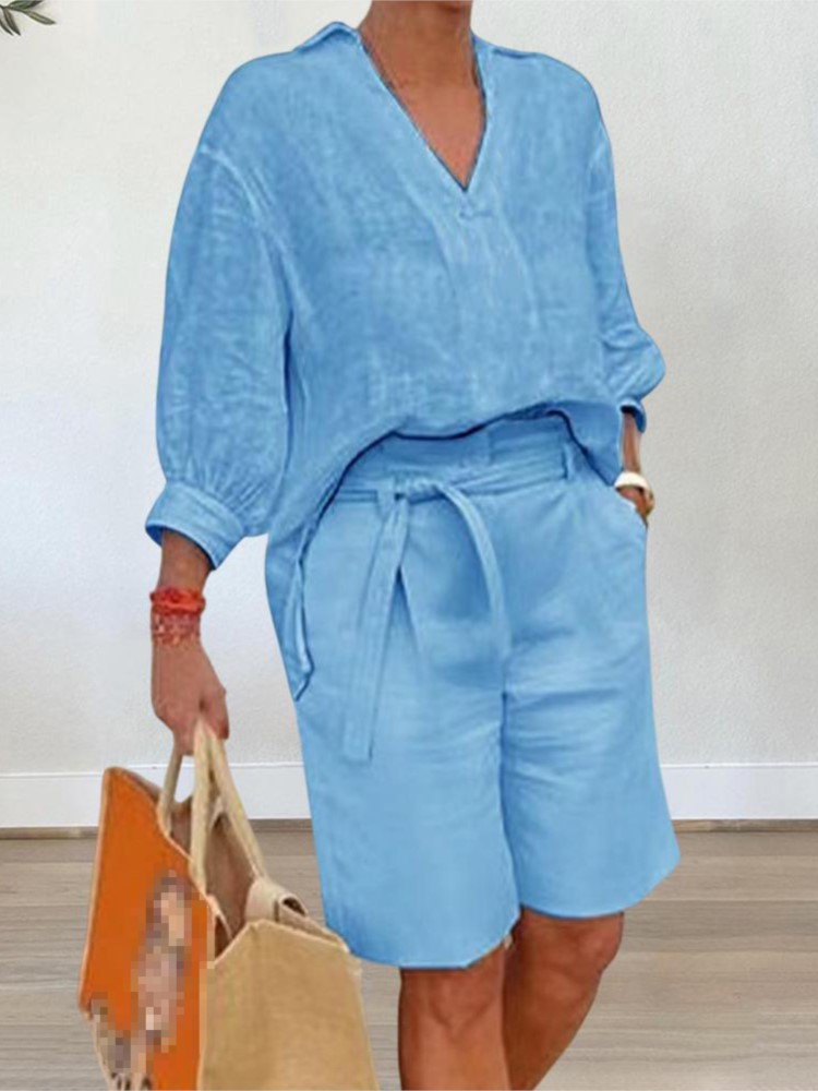 Women Suits Elegant Style Two  - Linen Shirt Breathable ulasan dan harga
