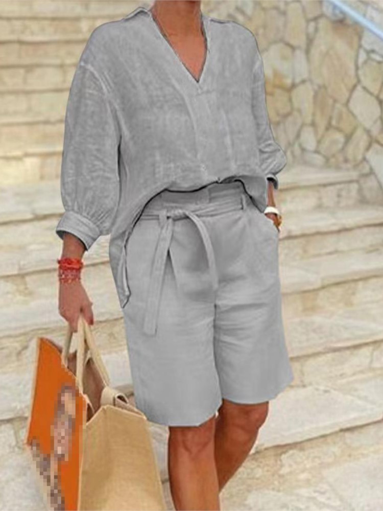 Women Suits Elegant Style Two  - Linen Shirt Breathable ulasan dan harga