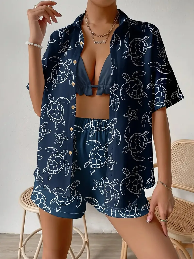 Fashion Print Beach Holiday 2- - Shirt Camp Collar ulasan dan harga