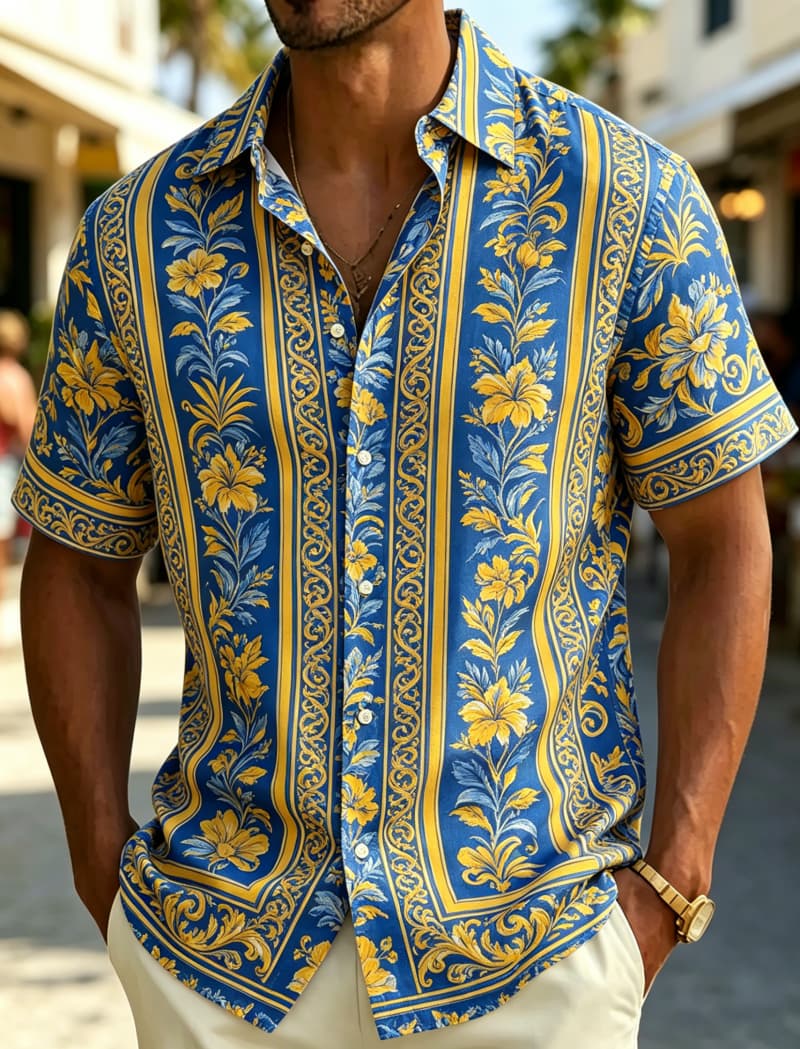 Men's Short Sleeve Shirt Lapel - Resort Shirt Floral ulasan dan harga