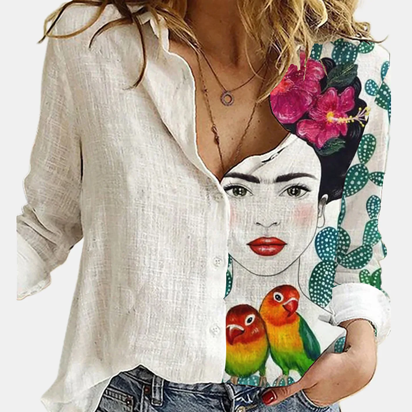Women Spring And Autumn Long S - Shirt Camp Collar ulasan dan harga