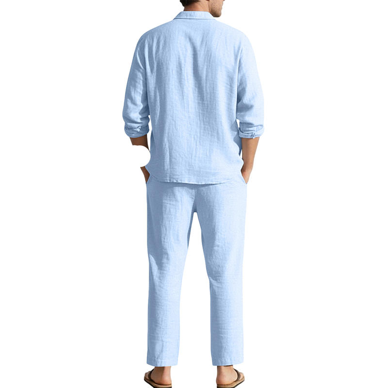 Spring Summer Linen Casual Set - Linen Shirt Breathable ulasan dan harga